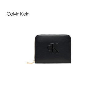 Calvin klein light luxury women's raised ck medium zipper wallet black one size