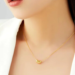 Chow tai fook gold pure gold 999 acacia bean pendant pure gold red bean women's collarbone necklace valentine's day gift acacia bean shiny face with 18k titanium gold chain