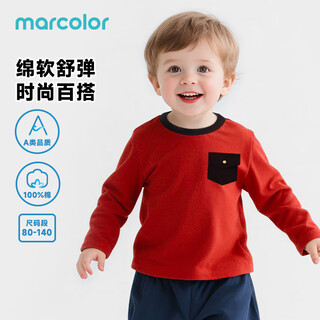 Macale pure cotton infant and toddler t-shirt long-sleeved round neck versatile comfortable base layer shirt for boys and girls, red 120