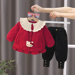 小红书爆款小公主冬装套装冬季加厚加绒儿童衣服女宝宝棉服分体婴 红色柔软亲肤#防风保暖 cm 80