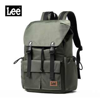 LEE双肩包男大容量潮流书包女大学生短途旅游背包户外轻便通勤电脑包 墨绿色