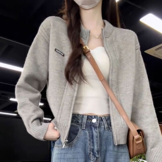 Semir semir korean style gray long-sleeved sweater sweater women's autumn and winter versatile short zipper cardigan top jacket gray one size 2047 80-125jin jin equals 0.5 kg