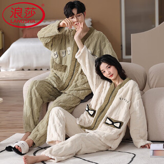 Langsha couple pajamas winter coral velvet zipper can be worn outside sports sweatshirts for men and women plus velvet thickened home clothes set coral velvet zipper style suit-yu 93377-78 l female recommended 100-125jin jin equals 0.5 kg
