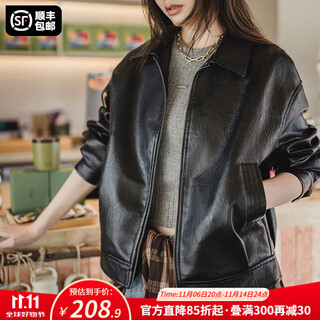 Madden retro litchi pattern black leather jacket women's autumn cool motorcycle style lapel jacket commuting versatile casual top black madden workwear s
