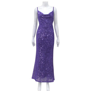 Manyu pure light luxury sequined evening dress european and american sexy low-cut backless suspender skirt slim and elegant fishtail skirt purple ready stock s