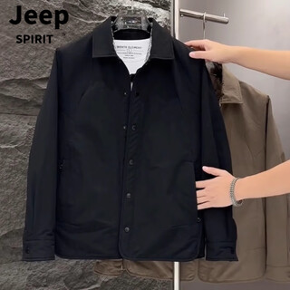 Jeep spirit autumn and winter business two-cotton lapel jacket men's outdoor windproof solid color versatile warm cotton jacket black single jacket m 100-130jin jin equals 0.5 kg