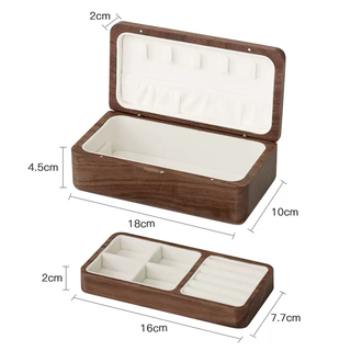 Yusenyi black walnut solid wood jewelry box storage box high-end exquisite high-end jewelry ring and earrings jewelry double-layer storage box walnut double-layer small jewelry box walnut double-layer small jewelry box
