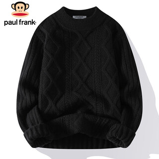 Paul frank sweater men's autumn and winter warm twist knit sweater men's round neck thick sweater jacket black xl