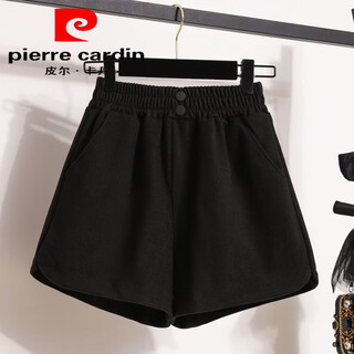 Pierre cardin (pierre cardin) shorts women's autumn and winter outerwear large size fat mm high waist versatile slim wide leg wool shorts fashionable style boot pants 1023# black m (recommended 98-110 jin jin equals 0.5 kg)
