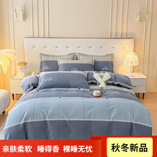 200 count xinjiang cotton brushed four-piece set pure cotton autumn and winter thickened bed sheets and quilt covers persian memory-blue bed sheet style 1.8 bed sheet four-piece set-quilt cover 200*230
