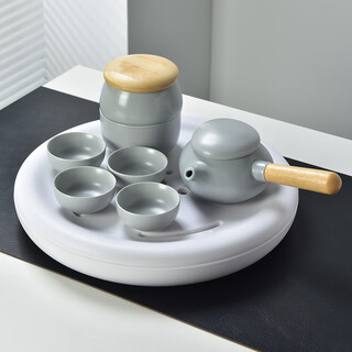 Yi nian fangyuan all seasons hotel same style tea set teapot teacup b&b home new young people side handle pot kung fu tea set side handle pot + four cups + disc + can + cup washing combination - all seasons same style gray
