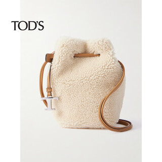 Tod s fw25 light luxury women's buz ultra-fine leather trimmed shearling bucket bag white one size