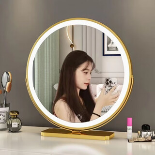New mirror makeup mirror with light master bedroom makeup mirror desktop desktop bedroom home makeup table mirror gold (plugged in) three-color lamp + rotatable 40x45cm