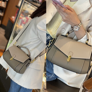 Boypole first-layer cowhide crossbody bag niche light luxury fashionable cowhide shell bag genuine leather ladies handheld shoulder bag small square bag elephant gray