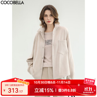 COCOBELLA预售休闲宽松灯芯绒衬衫女秋冬保暖通勤翻领外套SR3078 杏色 M
