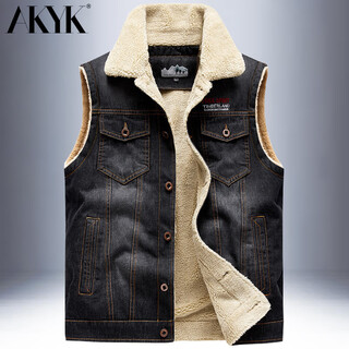 Mkfz autumn denim vest men's vest jacket loose large size outdoor leisure photography fishing vest men black blue 02 style m 110-125jin jin is equal to 0.5 kg