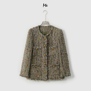 Me home yang helens xiaoxiang sheep wool tweed fashionable and versatile fringed small fragrance style jacket green pine weaving one size fits all 38 (100-120)