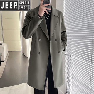 JEEP SPIRIT2025春秋新款轻熟风痞帅中长款厚款风衣男士休闲过膝军绿夹克外套 军绿色 2XL
