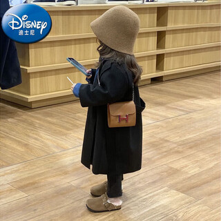 迪士尼（Disney）中长款儿童宝宝毛呢外套秋冬装韩版时髦洋气公主风女童呢子大衣潮 黑色[呢子大衣] 140 cm