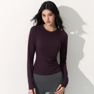 Dcw sports top women's tight-fitting slimming yoga wear bottoming long-sleeved pilates running training fitness t-shirt sauce purple l