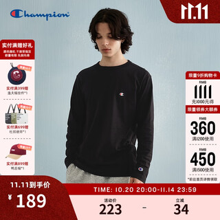 Champion couple long-sleeved t-shirt american casual top pure cotton bottoming shirt trendy black xl