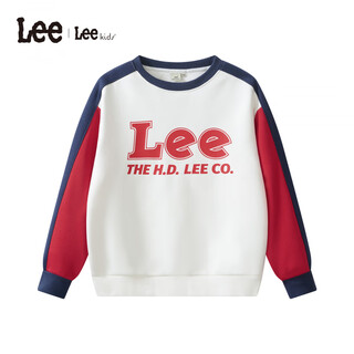LEEkids官方正品儿童加绒卫衣秋冬季圆领保暖拼色上衣宽松男女中大童 白色 120 cm(建议身高115-125cm)