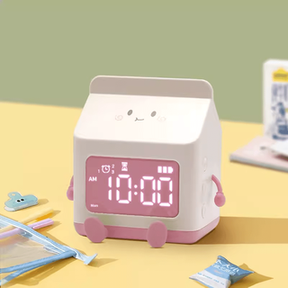 Shijanu milk box smart alarm clock powerfully wakes up students timer ingeniously made device___three groups of alarm clocks-pink
