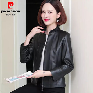 Pierre cardin haining genuine leather jacket women's 2025 spring and autumn new short style large size middle-aged mother's wear sheepskin jacket black l