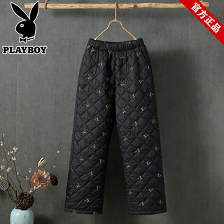 Playboy (playboy) wide-leg down cotton pants for women winter new warm outer wear high-waist fashion embroidered casual straight outer wear mom cotton pants black 3xl 135-150jin jin equals 0.5 kg