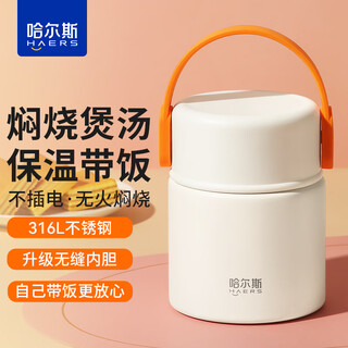 Haers stew beaker women's insulated lunch box 316l stainless steel smoldering pot portable insulated bucket soup kettle work lunch box 600ml white - 316l stainless steel seamless liner - portable handle
