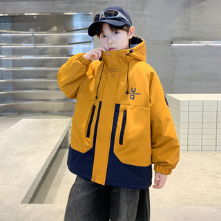小红书爆款男童秋冬款外套夹棉加厚2025新款中大童冬装儿童二棉冬 南瓜黄夹棉款 cm 130