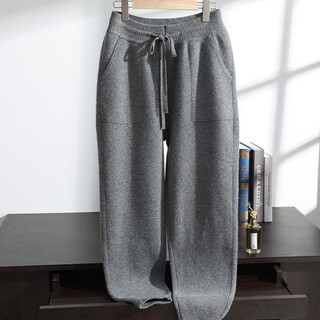 1436 ordos high-quality autumn and winter new pure cashmere pants men's outer wear siping thickened knitted sweatpants with pockets brown gray m