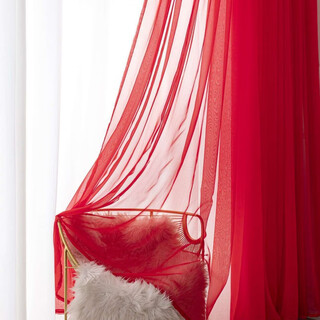 Befulang nordic simple translucent curtain yarn solid color finished gauze curtain japanese style bedroom bay window balcony living room gauze custom-made big red 2.5 meters wide * 2.7 meters high (hook)