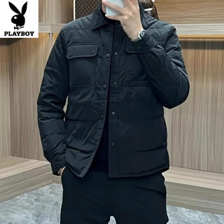 Playboy (playboy) autumn and winter light and comfortable warm cotton clothes trendy european slim lapel handsome cotton jackets men's high-end tops black m