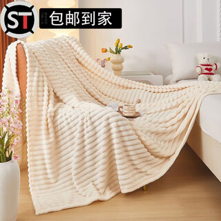 Shantou lincun anti-static puff blanket rabbit plush blanket double-sided plus velvet winter thickened warm dormitory sofa blanket nap cover off-white 70*100cm