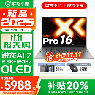联想小新Pro16/GT 2025 AI元启 轻薄笔记本电脑 高刷大屏办公设计游戏本 锐龙AI 7 H 350｜32G 1TB｜Pro版 16英寸2.8K+120Hz OLED超清屏