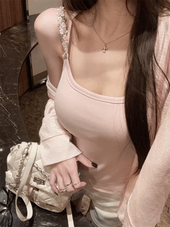 Vine flowers gentle pink flower camisole women's inner top with padded top 2025 new style special latent pink m 80-100jin jin equals 0.5 kg