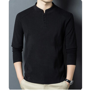 Tl men's clothing store autumn and winter new men's double-sided german velvet bottoming shirt henry collar long-sleeved sweatshirt black m (recommended 100-120 jin jin equals 0.5 kg)