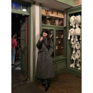 Pusumede manchester city full wool double-sided woolen coat women's mid-length waisted woolen coat dark gray ready stock s