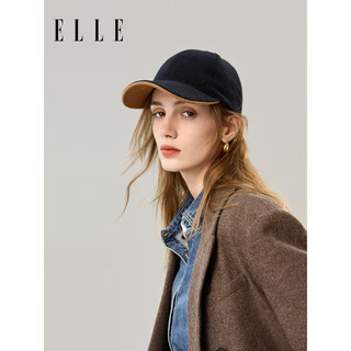 Her (elle) lambswool duck cap for women, autumn and winter outdoor fashion, velvet, warm, contrasting brim woolen baseball cap, classic black, adjustable (54-60cm)