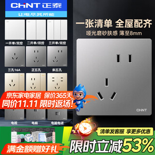 正泰（CHNT）开关插座面板86型暗装家用墙壁开关一开五孔插座网线厨房6T幻银灰 （清单报价 联系客服）