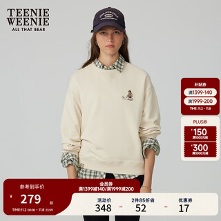 Teenie weenie bear women's autumn college style t-shirt round neck american sweatshirt casual long sleeve top trendy milky white s (160)