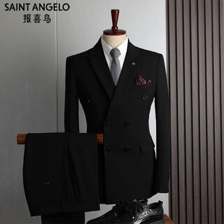 Saint angelo high-end suit suit men's double-breasted classic business casual banquet suit men's groom's wedding suit suit double-breasted classic black (jacket + pants) free shirt + tie + belt + collar s weight (92-105 jin jin is equal to 0.5 kg)