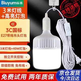 Biuyum led light bulb plug integrated switch with cord light bulb socket light led energy-saving lamp e27 screw socket two plug 3 meters light cord + 1 40w bulb