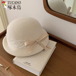 Woodpecker hat autumn and winter lace wool beret women's high-end french daughter's hat hepburn retro basin hat off-white adjustable