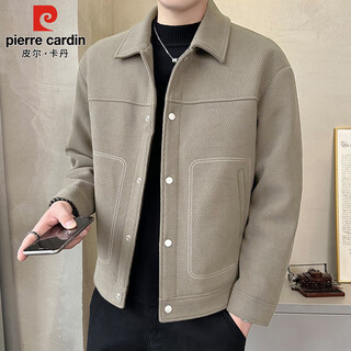 Pierre cardin jacket men's autumn and winter top-stitched high-end jacket casual fashion lapel men's beige xl