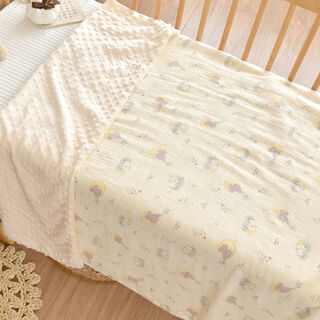 Yusenyi newborn quilt cover type a baby beanie velvet blanket kindergarten 12m15m quilt cover moon elephant + milk tea color cotton gauze + beanie velvet quilt cover 150x200cm