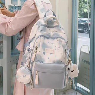 Kateluo school bag junior high school girls blue ins style high school students high appearance 2025 new female large capacity backpack shoulder bag blue with flying rabbit pendant