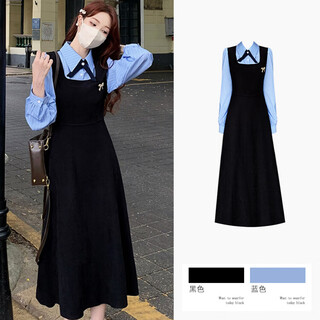 Nanmuxiong college-style long-sleeved dress for women in spring and autumn black outfit fake two-piece korean style college-style long-sleeved dress 95-125jin jin is equal to 0.5 kg