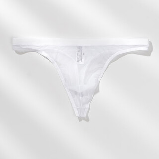 Men's mesh transparent underwear, ultra-thin nude thong, sexy pouch, breathable summer trend, young men's underpants, white m